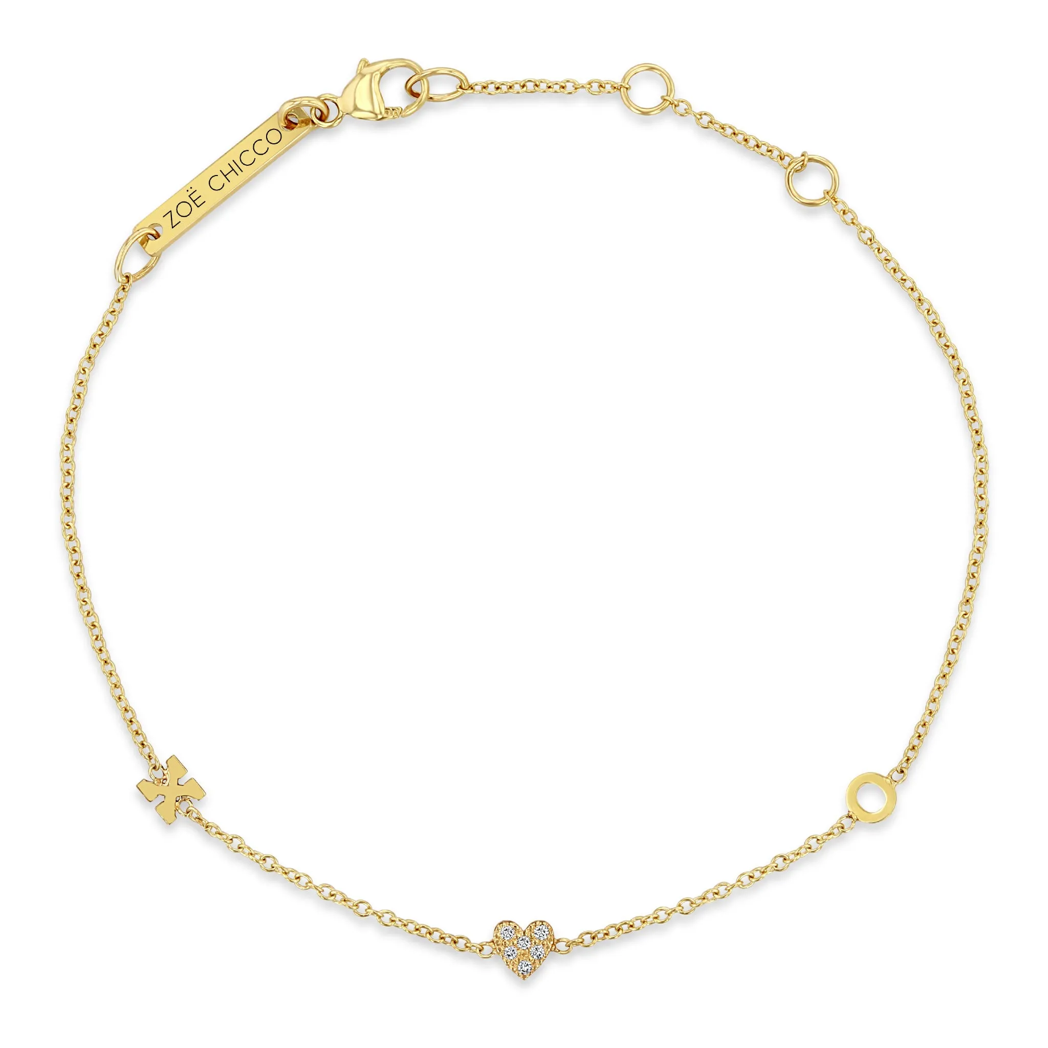 14k Itty Bitty XO & Pavé Diamond Heart Bracelet