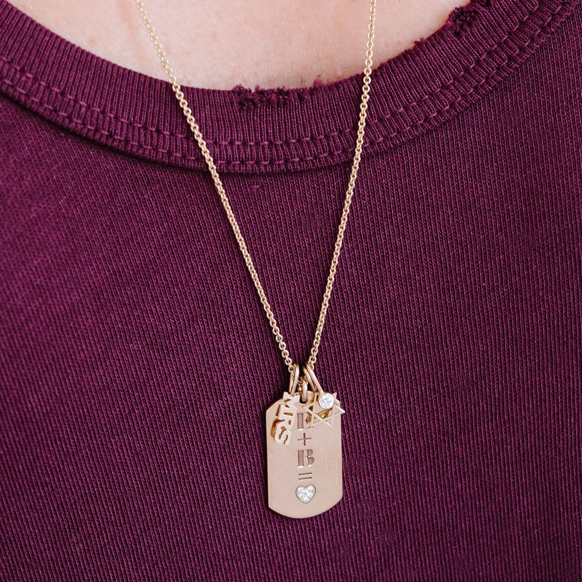 14k Pavé Diamond Heart Equation Medium Dog Tag Necklace