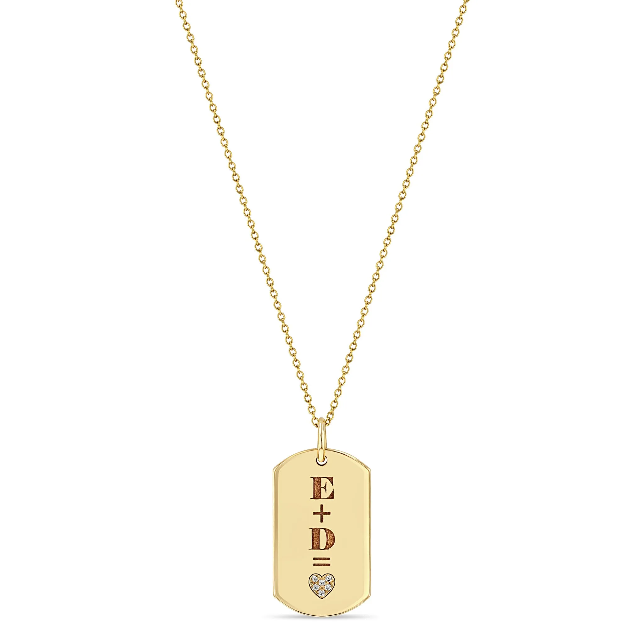 14k Pavé Diamond Heart Equation Medium Dog Tag Necklace