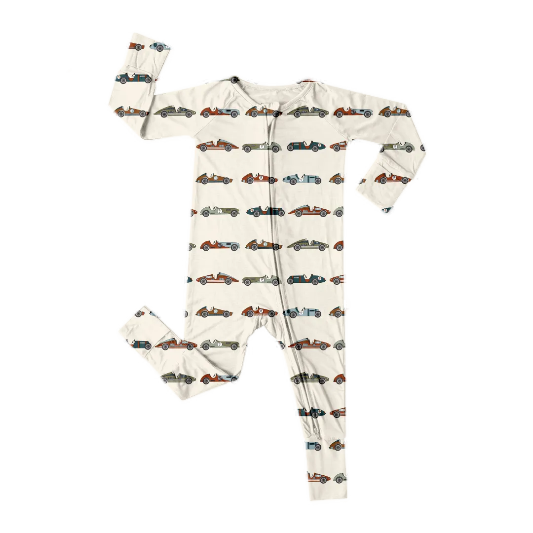 Bamboo Convertible Foot Romper- Vintage Racers
