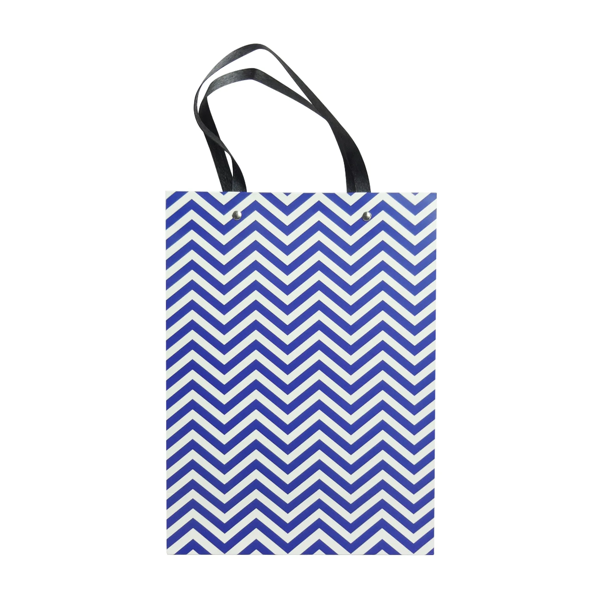 Chic Geometric Patterned Gift Bags - Set Of 3, Blue And White
