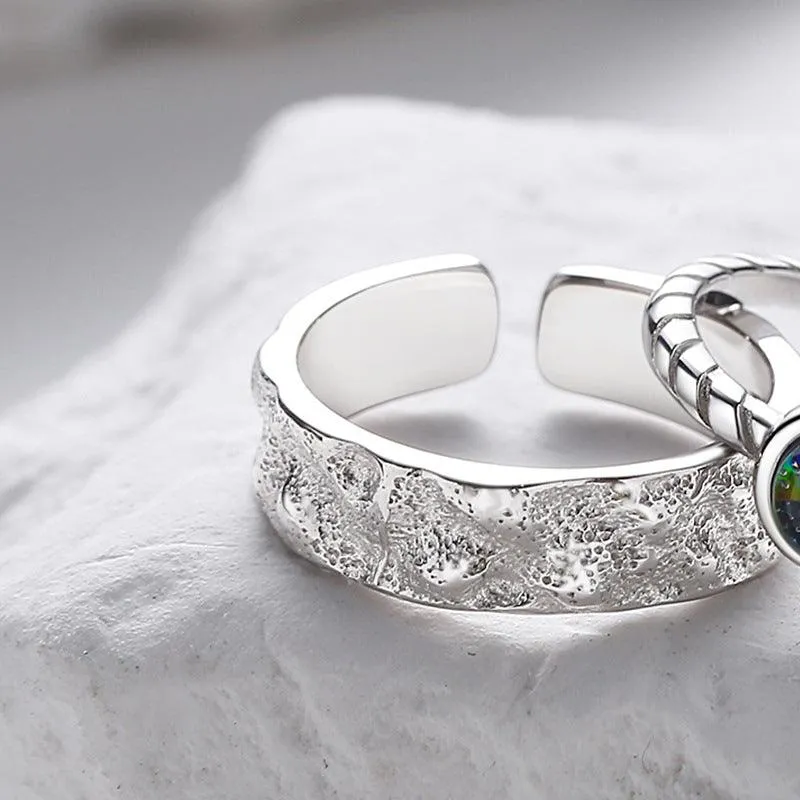 Couple's Sterling Silver Pair Versatile Glass Ring