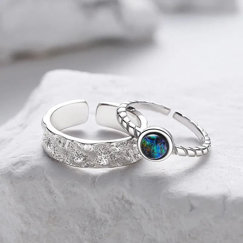 Couple's Sterling Silver Pair Versatile Glass Ring