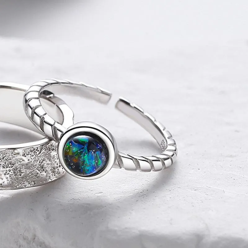 Couple's Sterling Silver Pair Versatile Glass Ring
