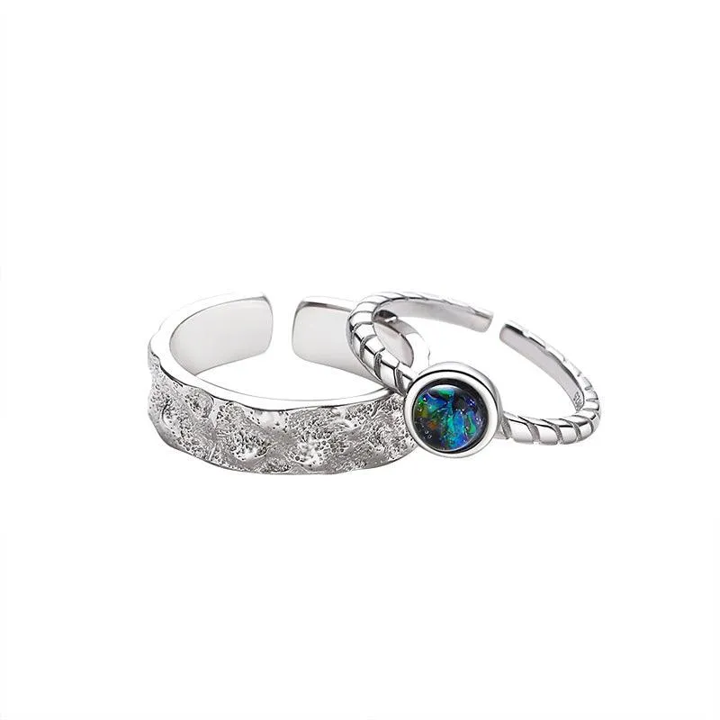 Couple's Sterling Silver Pair Versatile Glass Ring