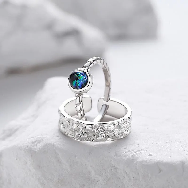 Couple's Sterling Silver Pair Versatile Glass Ring