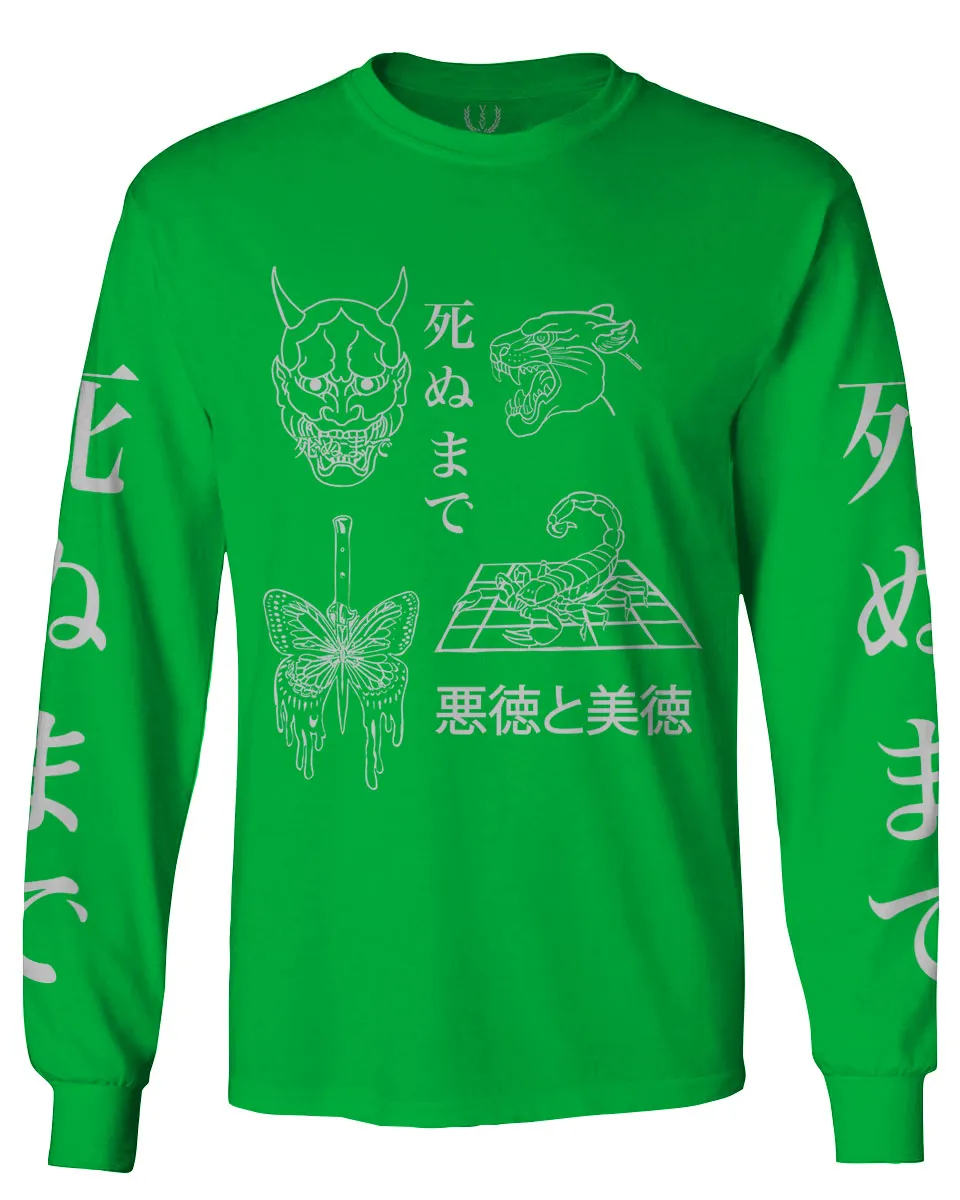 Demon Graphic Traditional Japanese Puma Scorpion Butterfly Tattoo mens Long sleeve t shirt