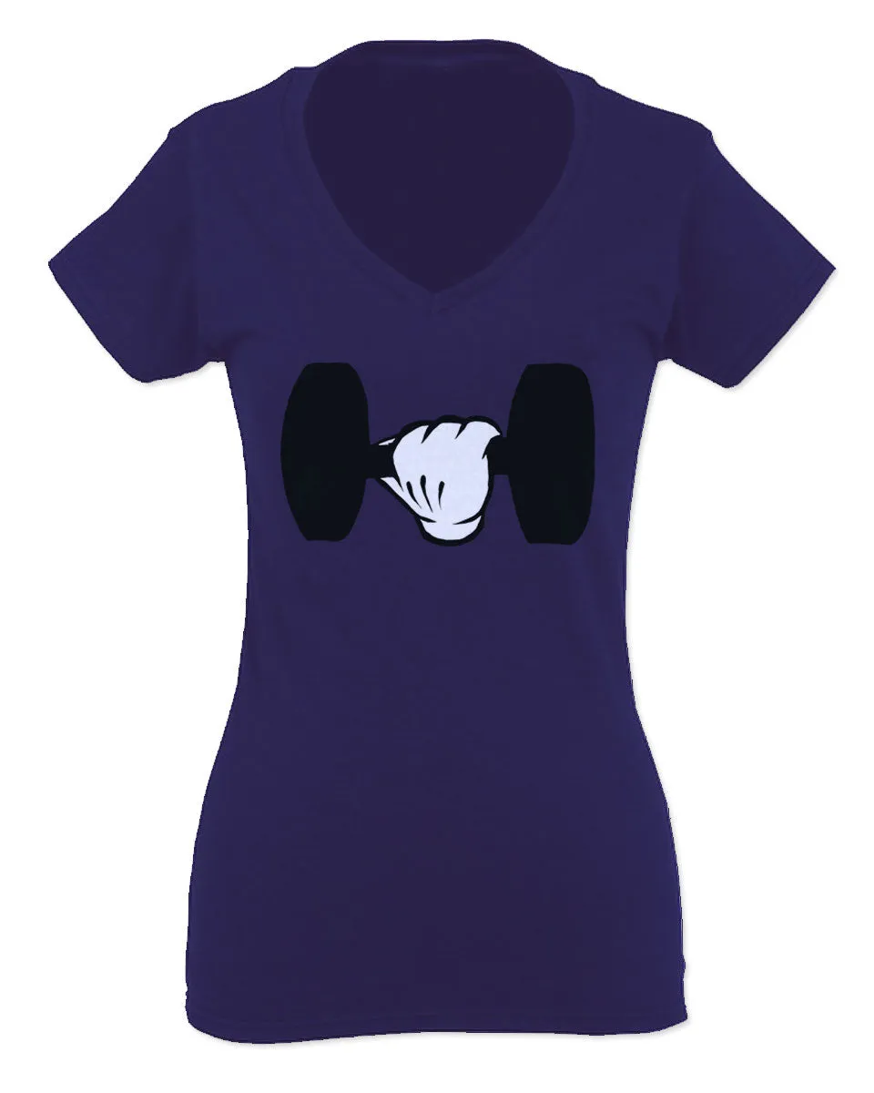 Funny Cool Workout weigths Lift Cartoon Glove Dumbells Dumbell For Women V neck fitted T Shirt