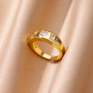 Gold Cubic Zirconia Heart Wedding Band