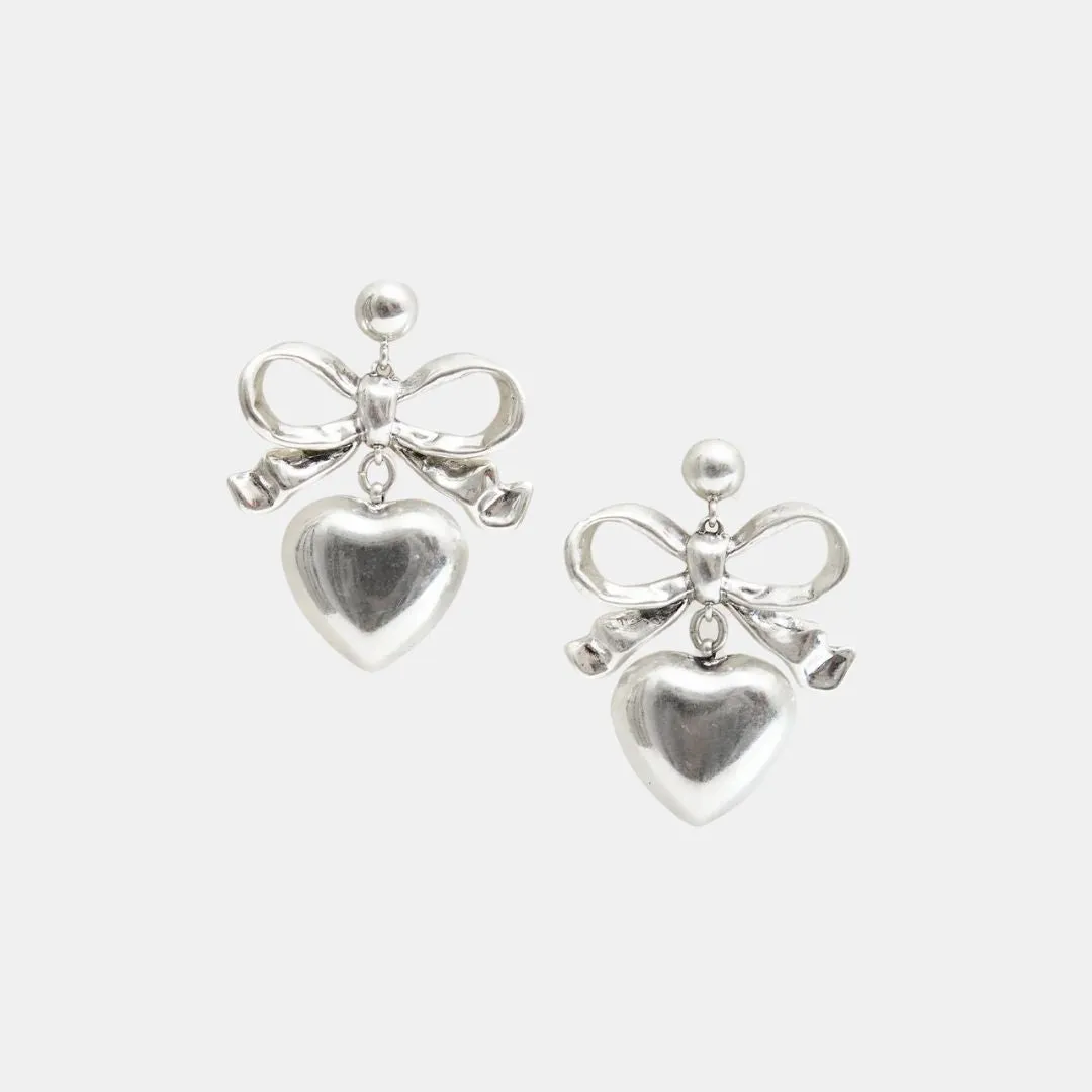 Heart Drop Earrings (Silver)