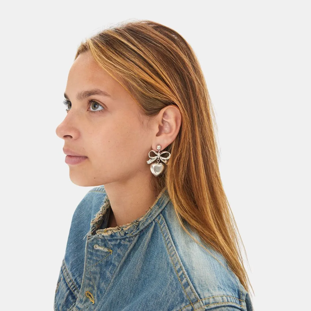 Heart Drop Earrings (Silver)