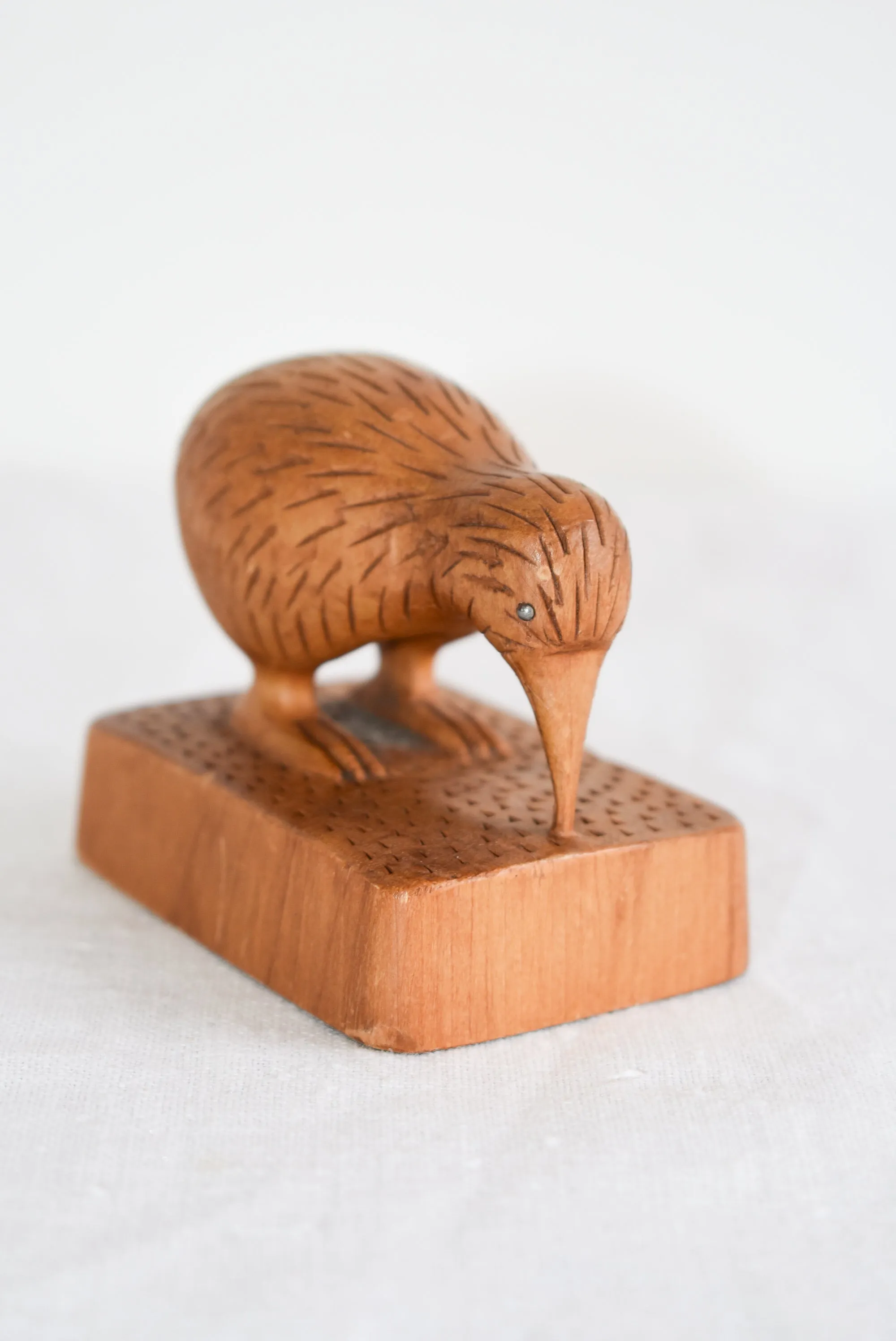 N.Z. Native Totara wood Kiwi chick carving