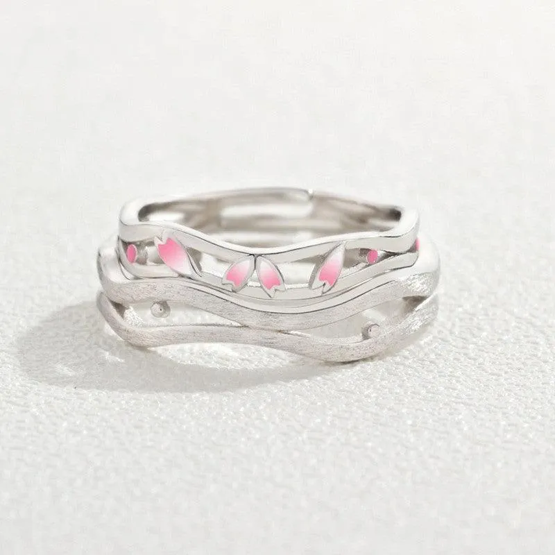 Peach Blossom Sterling Silver Couple Ring