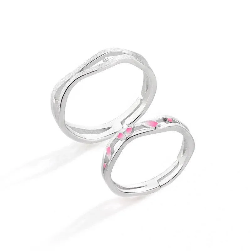 Peach Blossom Sterling Silver Couple Ring