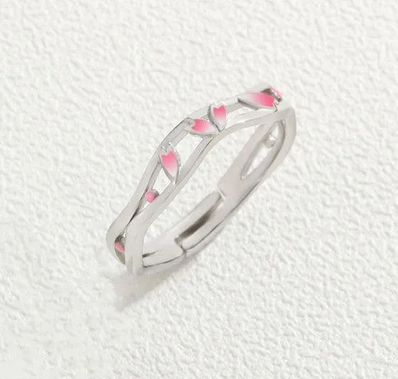 Peach Blossom Sterling Silver Couple Ring