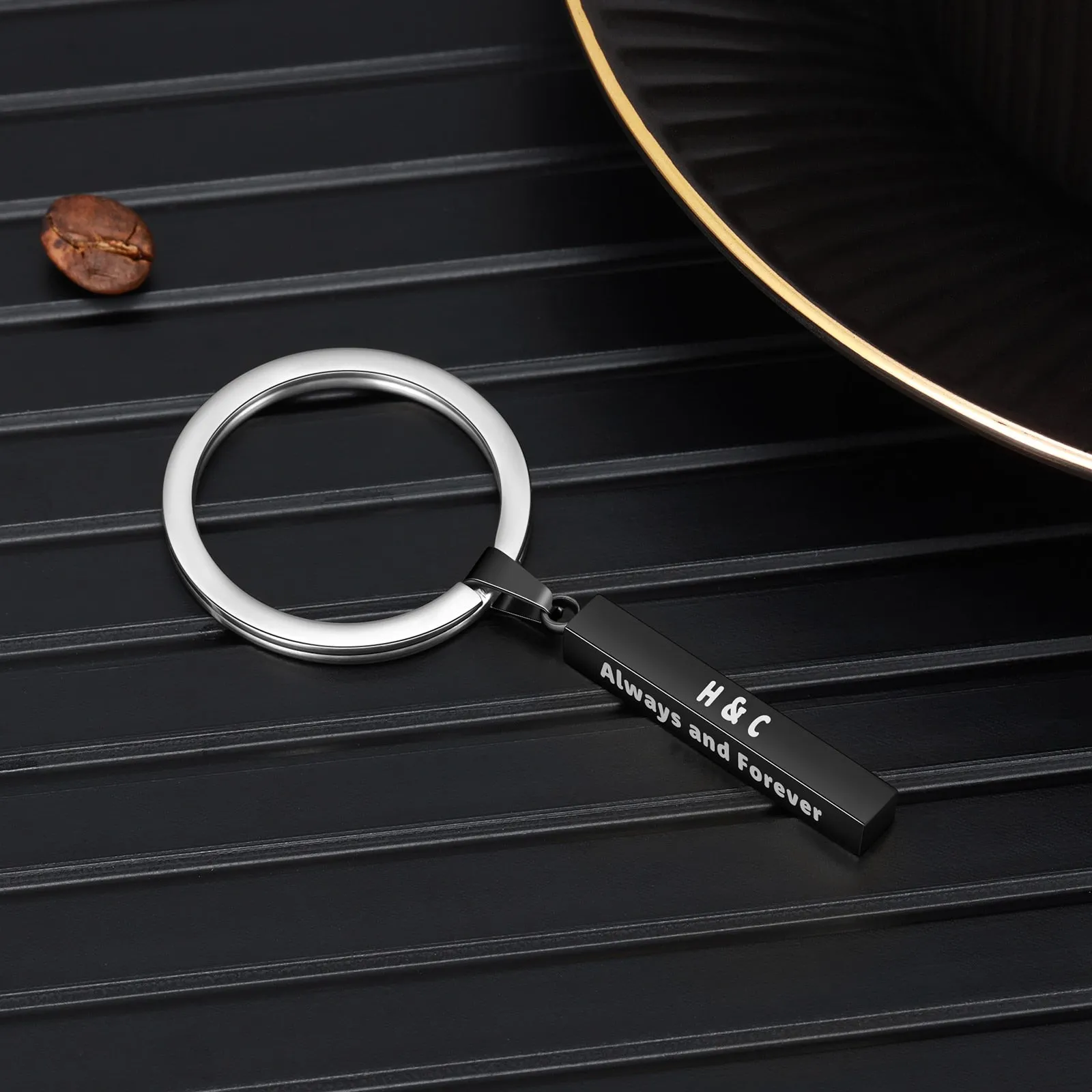 Personalized Name Vertical Bar Keychains for Men Women Customized Engraved 4 Side Stainless Steel Keyring Birthday Gift
