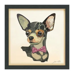"Chihuahua Closeup" Dimensional Collage Framed Graphic Art Under Glass Wall Art
