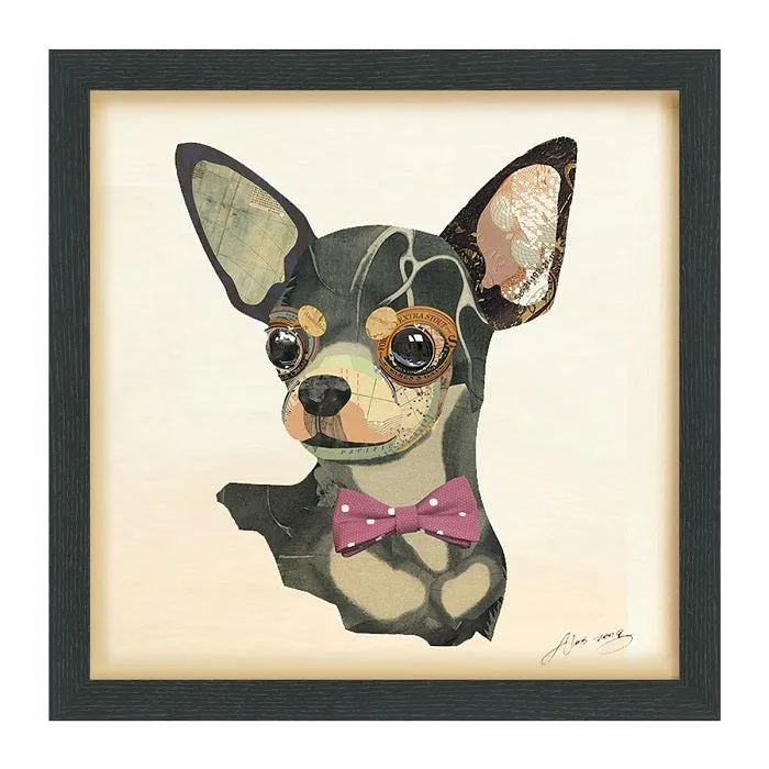 "Chihuahua Closeup" Dimensional Collage Framed Graphic Art Under Glass Wall Art