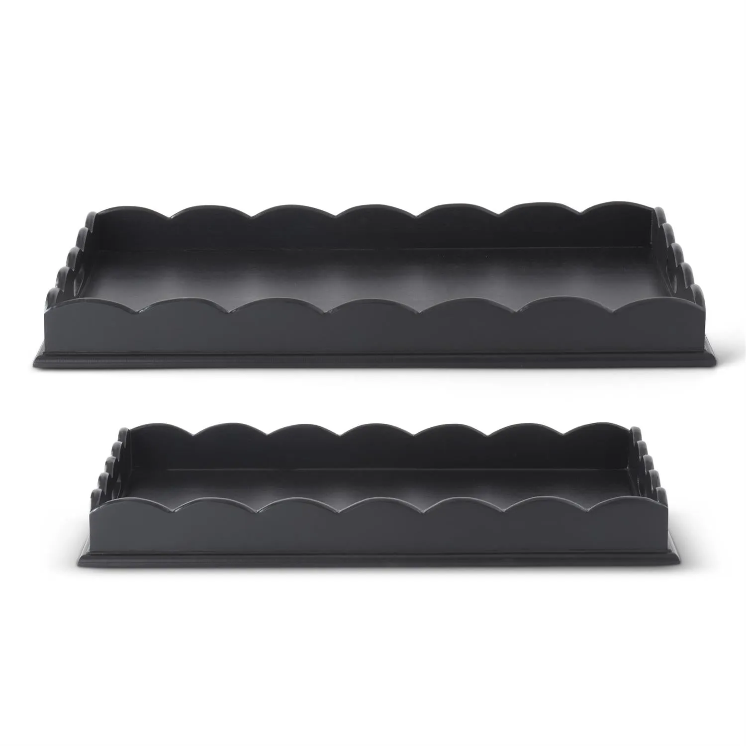 Scalloped Edge Black Acacia Wood Trays - 2 Sizes