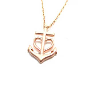 Tiny Heart Shaped Anchor Charm Nautical Themed Necklace in Rose Gold | DOTOLY
