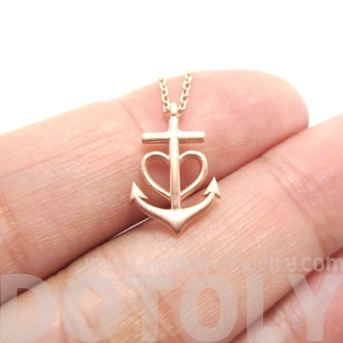 Tiny Heart Shaped Anchor Charm Nautical Themed Necklace in Rose Gold | DOTOLY