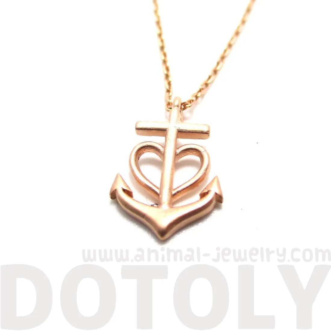 Tiny Heart Shaped Anchor Charm Nautical Themed Necklace in Rose Gold | DOTOLY